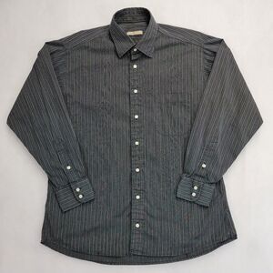 Burberry London Split Yoke Size 16 Black Silver/White Striped Button-Up Mens